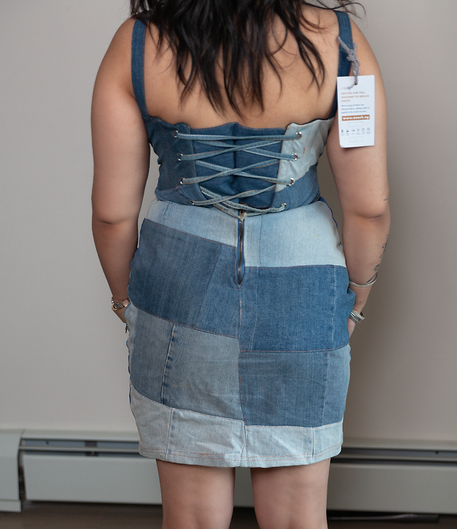 Denim mix symmetry corset dress