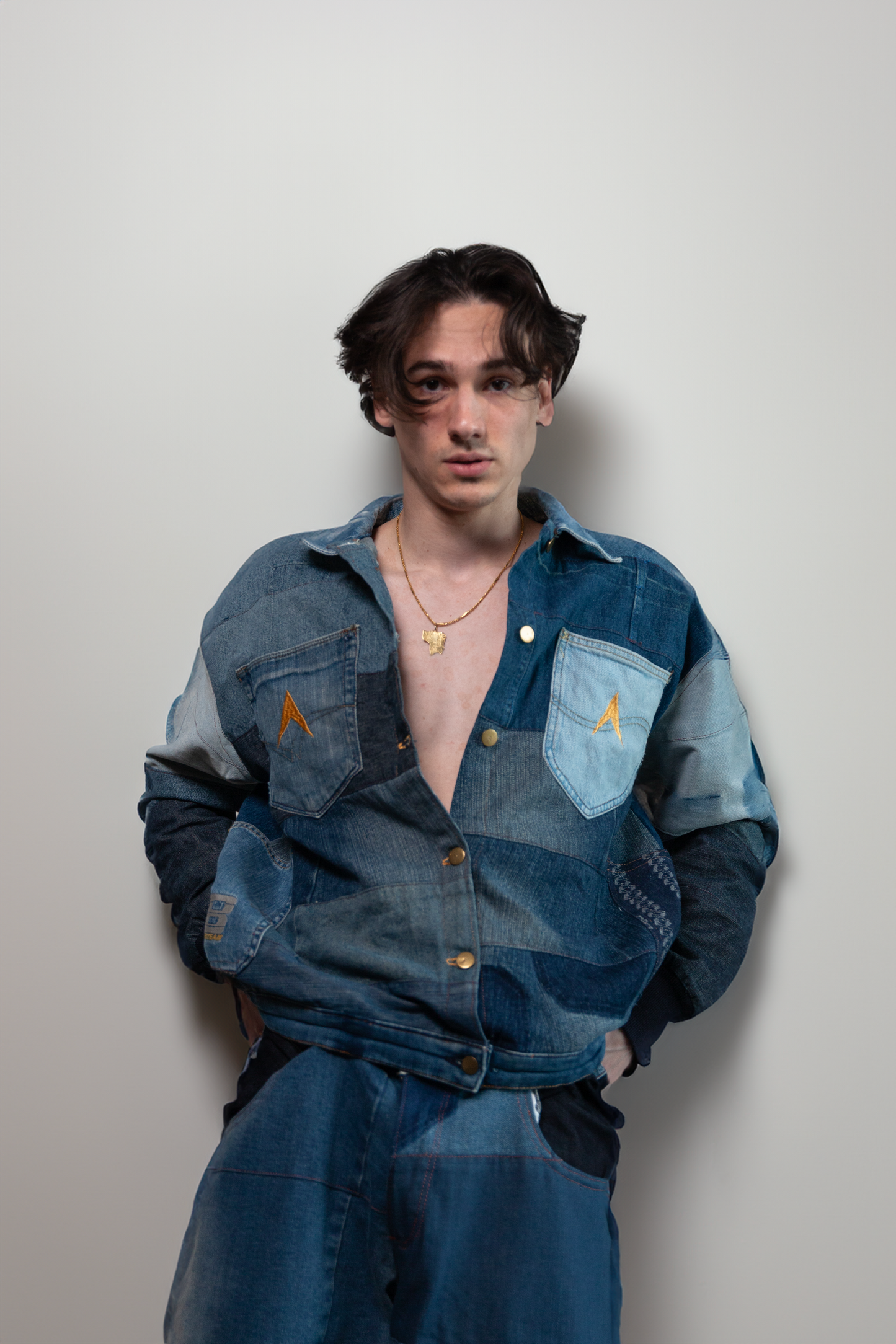 Patch Denim Mix Varsity Jacket