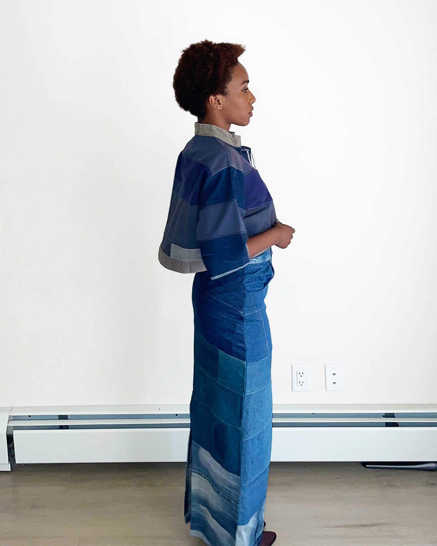 Upcycled Denim pattern crop top