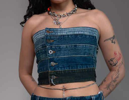 Denim Waistband Top