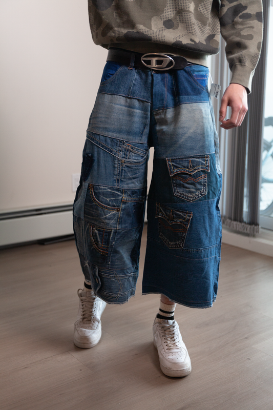 Patchwork Denim Cargo Jort