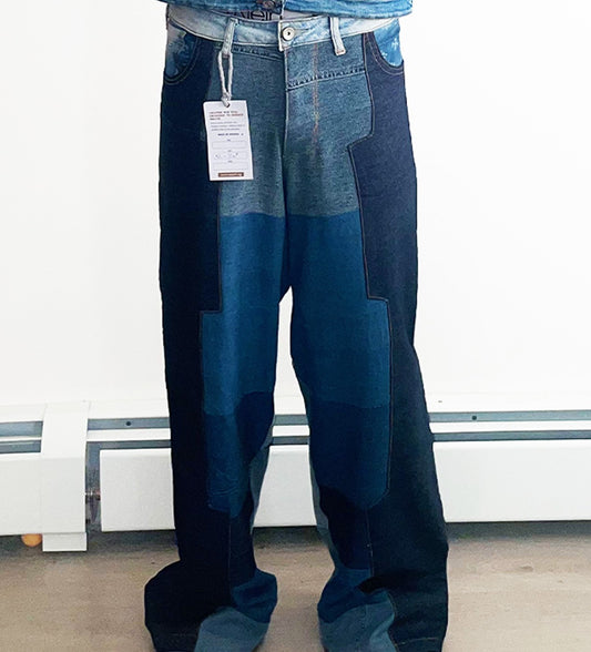 Contrast Paneled Denim Patch Pants