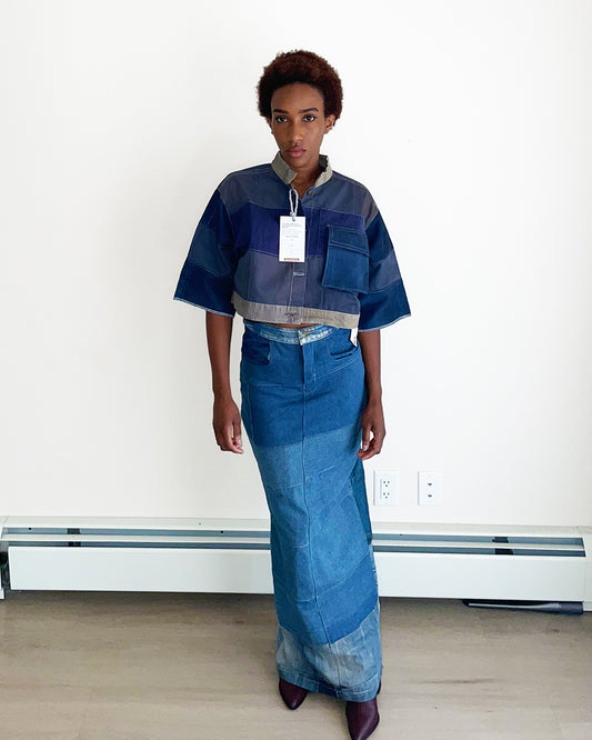 Upcycled Denim pattern crop top