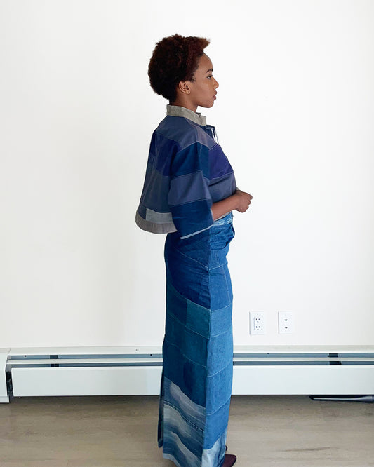 Upcycled Denim pattern crop top