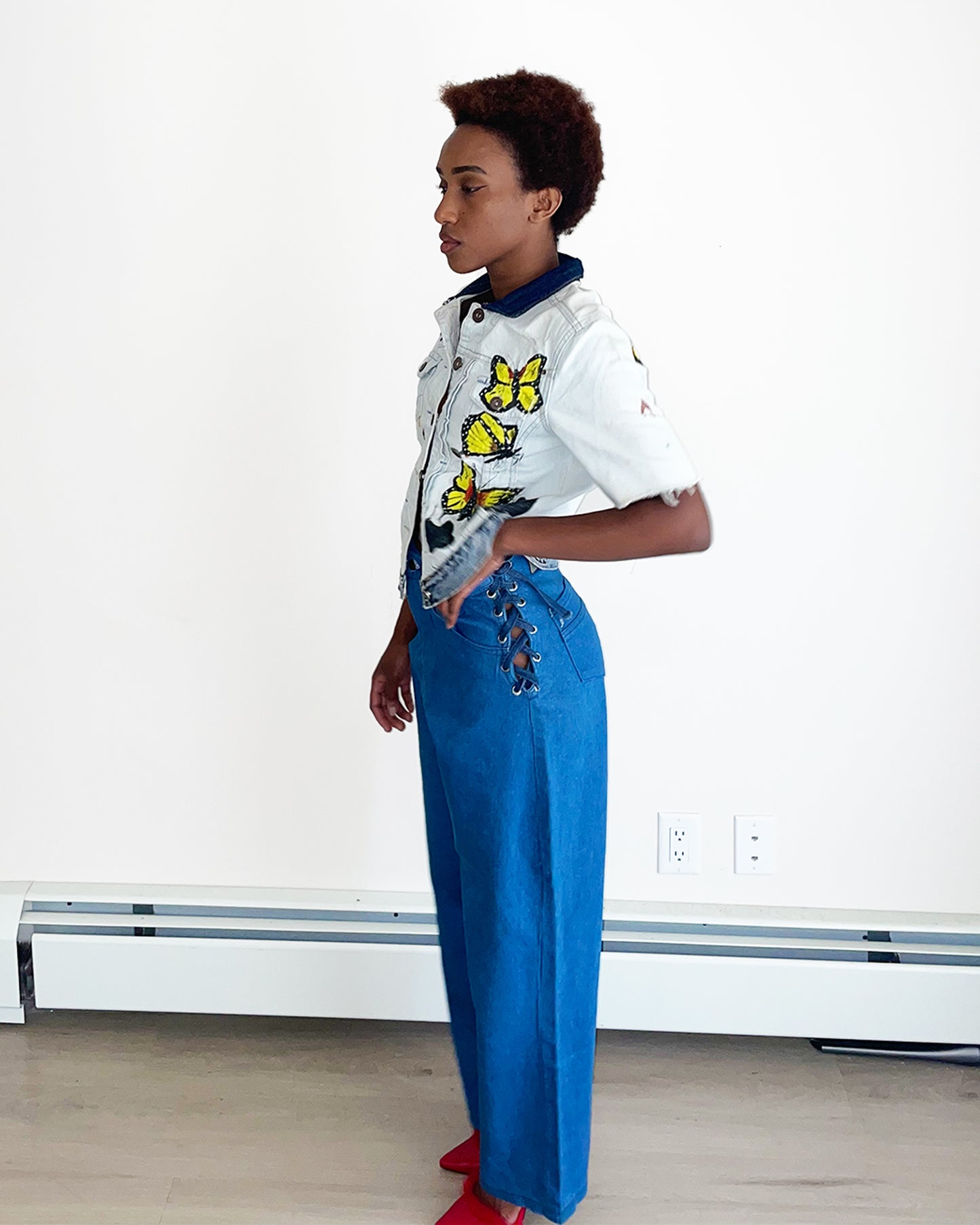 Upcycled Denim side strap pant